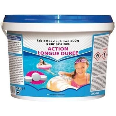 BSI - Chlore action longue durée ou chlore lent - Galets 200g - Dissolution lente - Pisicne - 5kg Blanc - Publicité BSI - Chlore action longue durée ou chlore lent - Galets 200g - Dissolution lente - Pisicne - 5kg Blanc - Publicité