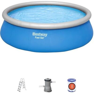 Kit Piscine hors sol autoportante BESTWAY - Fast Set - 457 x 122 cm - Ronde (Livrée avec filtre à cartouche + échelle de sécurité) Bleu - Publicité Kit Piscine hors sol autoportante BESTWAY - Fast Set - 457 x 122 cm - Ronde (Livrée avec filtre à cartouche + échelle de sécurité) Bleu - Publicité