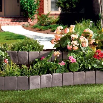 Bordure de jardin - TERRE JARDIN - Lot de 10 - Imitation pierre gris - L255xH23cm - Emboîtement clip Gris - Publicité Bordure de jardin - TERRE JARDIN - Lot de 10 - Imitation pierre gris - L255xH23cm - Emboîtement clip Gris - Publicité
