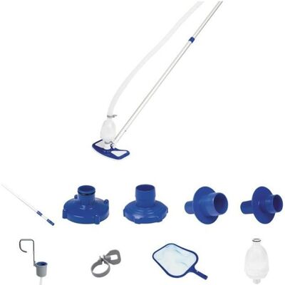 BESTWAY Kit dentretien Deluxe avec skimmer de surface tête de balai aspirateur tuyau 75 m et épuisette Blanc - Publicité BESTWAY Kit dentretien Deluxe avec skimmer de surface tête de balai aspirateur tuyau 75 m et épuisette Blanc - Publicité