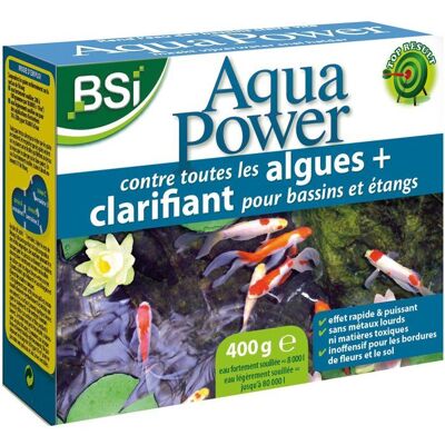 Anti-algues bassin - BSI - Aqua Power Double Action 400 g - Clarifiant eau - Traitement bassin & étang - Action 2 en 1 Bleu - Publicité Anti-algues bassin - BSI - Aqua Power Double Action 400 g - Clarifiant eau - Traitement bassin & étang - Action 2 en 1 Bleu - Publicité