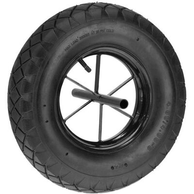 Roue de brouette pneumatique - RELAXDAYS - 4.80 4.00-8 - charge max 120 kg - rayons acier - valve de gonflage Noir - Publicité Roue de brouette pneumatique - RELAXDAYS - 4.80 4.00-8 - charge max 120 kg - rayons acier - valve de gonflage Noir - Publicité