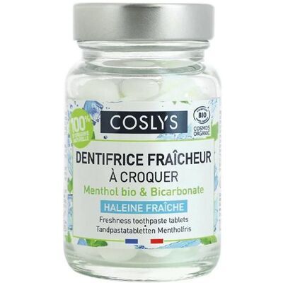 Coslys Dentifrice Fraîcheur à Croquer Bio 120 pastilles - Publicité Coslys Dentifrice Fraîcheur à Croquer Bio 120 pastilles - Publicité