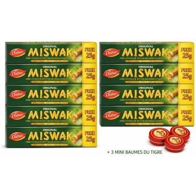 Dentifrice Dabur Miswak Original au Siwak Lot de 9 + 3 Baumes du Tigre Offerts – Anti Plaque Gencives Saines Naturel - Publicité Dentifrice Dabur Miswak Original au Siwak Lot de 9 + 3 Baumes du Tigre Offerts – Anti Plaque Gencives Saines Naturel - Publicité