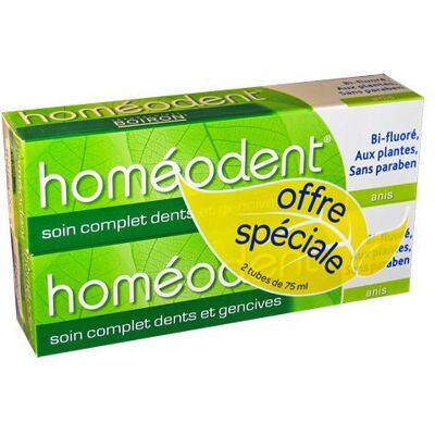 Boiron Homéodent Dentifrice Soin Complet Anis Lot de 2 x 75ml - Publicité Boiron Homéodent Dentifrice Soin Complet Anis Lot de 2 x 75ml - Publicité