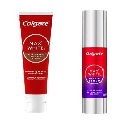 Colgate - Pack Maxwhite - Dentifrice MaxWhite Café 75ml + Purple Sérum - Publicité Colgate - Pack Maxwhite - Dentifrice MaxWhite Café 75ml + Purple Sérum - Publicité
