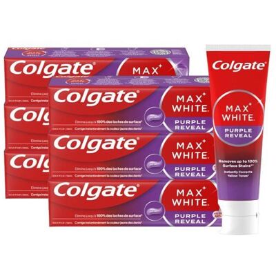Colgate - Dentifrice Max White - Purple Reveal - Lot de 6x75ml Violet - Publicité Colgate - Dentifrice Max White - Purple Reveal - Lot de 6x75ml Violet - Publicité