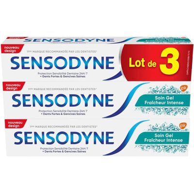 Sensodyne Dentifrice Soin Gel Fraîcheur Intense Pour Dents Sensibles Pouvoir Moussant Renforcé Lot de 3x75 ml - Publicité Sensodyne Dentifrice Soin Gel Fraîcheur Intense Pour Dents Sensibles Pouvoir Moussant Renforcé Lot de 3x75 ml - Publicité