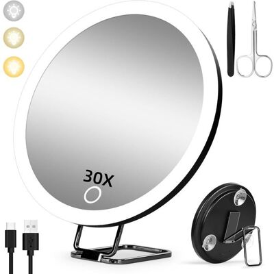 EVIRON Miroir Grossissant 30X Avec Lumière 15cm 3 Modes de Couleur Dimming Lumineux de Maquillage Grand de Voyage Rechargeable - Publicité EVIRON Miroir Grossissant 30X Avec Lumière 15cm 3 Modes de Couleur Dimming Lumineux de Maquillage Grand de Voyage Rechargeable - Publicité