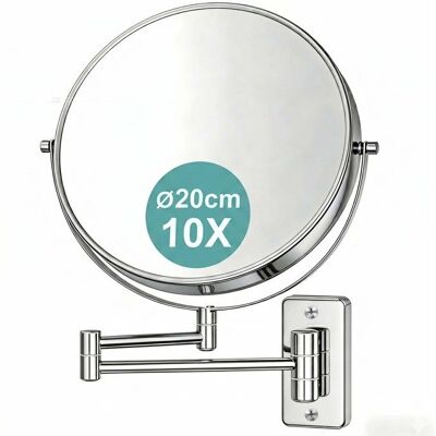 Miroir de maquillage Relaxdays fixation murale grossissement 10x pivotant à 360° Ø 20 cm métal argent - Publicité Miroir de maquillage Relaxdays fixation murale grossissement 10x pivotant à 360° Ø 20 cm métal argent - Publicité