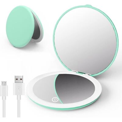SOBROVO Miroir de Voyage avec Lumière LED Rechargeable 1x/10x Miroir Grossissant Compact de Poche - Cyan Noir - Publicité SOBROVO Miroir de Voyage avec Lumière LED Rechargeable 1x/10x Miroir Grossissant Compact de Poche - Cyan Noir - Publicité