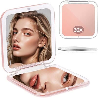 DUSSDOTE Miroir de poche grossissant 1X/30X sans tain interrupteur magnétique pliable portable pour voyage (or rose) . Publicité DUSSDOTE Miroir de poche grossissant 1X/30X sans tain interrupteur magnétique pliable portable pour voyage (or rose) . Publicité