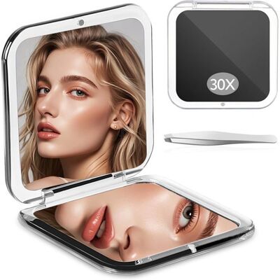 DUSSDOTE Miroir de poche grossissant 1X/30X sans tain interrupteur magnétique pliable portable noir . Publicité DUSSDOTE Miroir de poche grossissant 1X/30X sans tain interrupteur magnétique pliable portable noir . Publicité