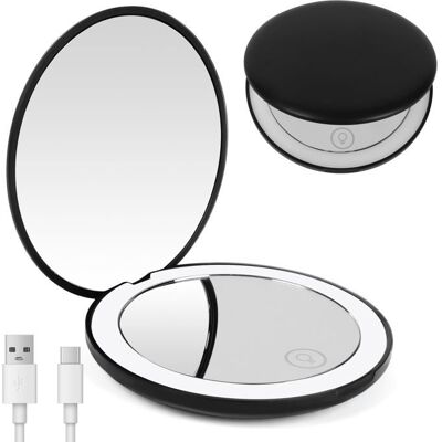 S'AGRANDIR Miroir de Maquillage de Voyage éclairé par LED - Grossissant 1x / 10x Double Face LED Miroir de Poche Lumineux Petit Miroir(Noir) - Publicité S'AGRANDIR Miroir de Maquillage de Voyage éclairé par LED - Grossissant 1x / 10x Double Face LED Miroir de Poche Lumineux Petit Miroir(Noir) - Publicité