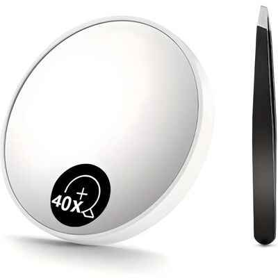 XUIGOR Miroir grossissant 40X avec ventouse et pincette Maquillage professionnel sourcils Idéal voyage (Noir) Label - Publicité XUIGOR Miroir grossissant 40X avec ventouse et pincette Maquillage professionnel sourcils Idéal voyage (Noir) Label - Publicité
