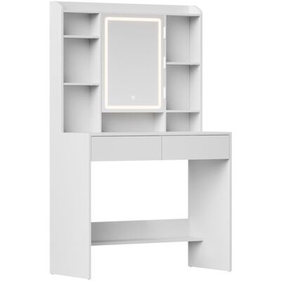 VASAGLE Coiffeuse avec Miroir LED et 2 Tiroirs Table de Maquillage avec Rangement 90 x 40 x 145 cm Blanc Blanc - Publicité VASAGLE Coiffeuse avec Miroir LED et 2 Tiroirs Table de Maquillage avec Rangement 90 x 40 x 145 cm Blanc Blanc - Publicité