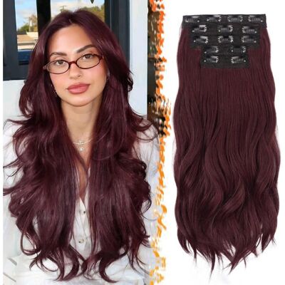 JBNIUAY Extensions de cheveux à clips ondulées synthétiques pour femme - 50 cm - Couleur foncé Bourgogne mixte - Publicité JBNIUAY Extensions de cheveux à clips ondulées synthétiques pour femme - 50 cm - Couleur foncé Bourgogne mixte - Publicité
