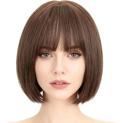SANS MARQUE Mi-longue Bob Wig With Bangs Perruque pour Femmes Brun Perruque Coupe au Carré Classique - Publicité SANS MARQUE Mi-longue Bob Wig With Bangs Perruque pour Femmes Brun Perruque Coupe au Carré Classique - Publicité
