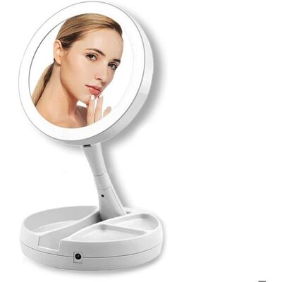 SANS MARQUE Miroir de maquillage double face grossissant 10X pliable avec lumière LED pour salle de bain - Publicité SANS MARQUE Miroir de maquillage double face grossissant 10X pliable avec lumière LED pour salle de bain - Publicité