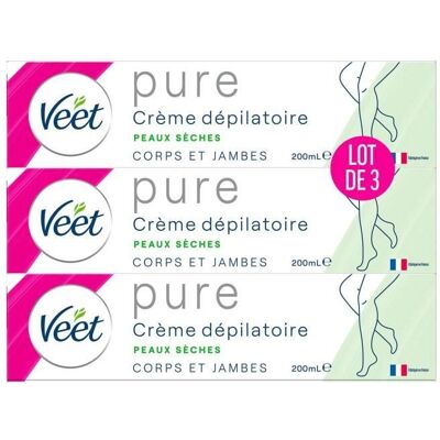 Veet Lot de 3 Crèmes Dépilatoire Pure - Corps ET Jambes - Peaux Sèches - Sans Odeur d Amoniaque - 200ml - Publicité Veet Lot de 3 Crèmes Dépilatoire Pure - Corps ET Jambes - Peaux Sèches - Sans Odeur d Amoniaque - 200ml - Publicité