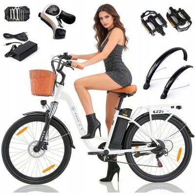 TTGO YY-26ST - Vélo électrique urbain - Autonomie 75km - Panier inclus - Shimano 6 vitesses - Adulte c Blanc - Publicité TTGO YY-26ST - Vélo électrique urbain - Autonomie 75km - Panier inclus - Shimano 6 vitesses - Adulte c Blanc - Publicité