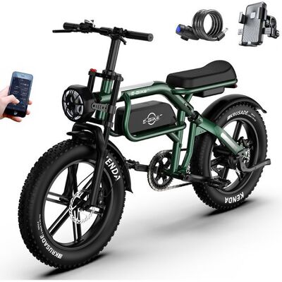 E-BIKE Vélo électrique C8 PRO - Moteur 1500 W - Suspension intégrale - Pneus 20×4.0 tout-terrain - Batterie 48 V 20 Ah - Application mobile Vert - Publicité E-BIKE Vélo électrique C8 PRO - Moteur 1500 W - Suspension intégrale - Pneus 20×4.0 tout-terrain - Batterie 48 V 20 Ah - Application mobile Vert - Publicité