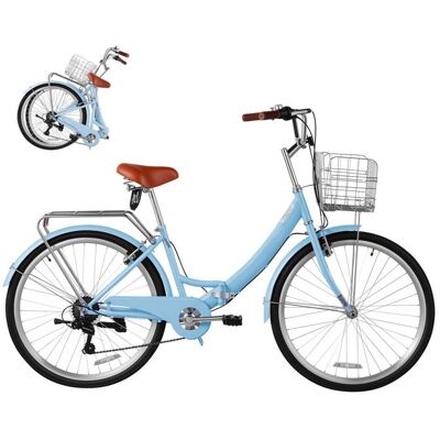 Vélo pliant - DUOKU - SS-25001 - 7 vitesses - Cadre 66 cm - Panier inclus Bleu - Publicité Vélo pliant - DUOKU - SS-25001 - 7 vitesses - Cadre 66 cm - Panier inclus Bleu - Publicité