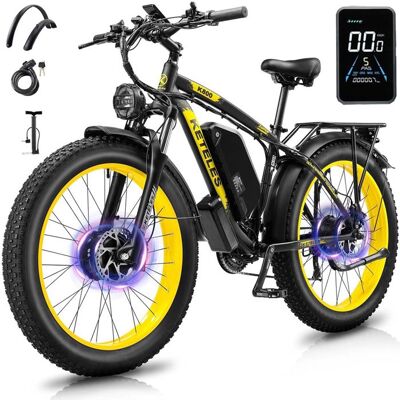 KETELES K800-2000W vélo électrique à double moteur avant et arrière-21 vitesses-batterie Samsung 23AH-pneus tout-terrain 26*4-jaune Jaune - Publicité KETELES K800-2000W vélo électrique à double moteur avant et arrière-21 vitesses-batterie Samsung 23AH-pneus tout-terrain 26*4-jaune Jaune - Publicité