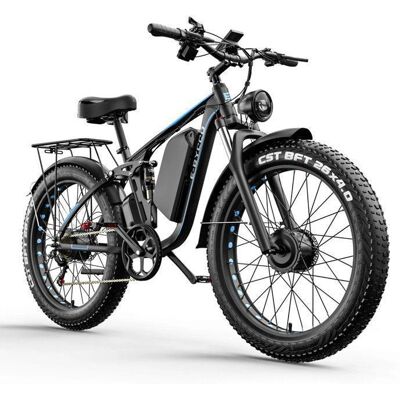 Vélo électrique - E·Bycco EB7 PRO - Double moteur 2000W - 52V 23AH - Frein à huile - Pneus tout-terrain 26 - VTC électrique,Bleu Bleu - Publicité Vélo électrique - E·Bycco EB7 PRO - Double moteur 2000W - 52V 23AH - Frein à huile - Pneus tout-terrain 26 - VTC électrique,Bleu Bleu - Publicité