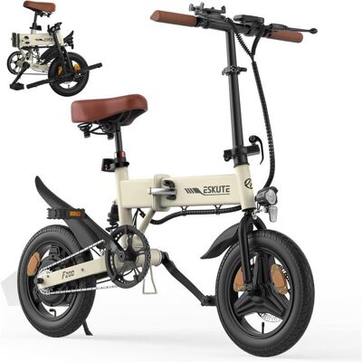 Vélo électrique pliable 14 VAE - ESKUTE - F200 - Moteur 250W - 36V 7.8Ah - Autonomie 50km - 25km/h - 25 NmBeige Beige - Publicité Vélo électrique pliable 14 VAE - ESKUTE - F200 - Moteur 250W - 36V 7.8Ah - Autonomie 50km - 25km/h - 25 NmBeige Beige - Publicité