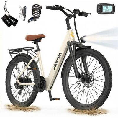 Vélo Électrique Adulte 24“ 36V10Ah Batterie non amovible-250W-Autonomie 30-40km-Shimano 7 vitesses -siège arrière-AAIRSK SU7 Beige Beige - Publicité Vélo Électrique Adulte 24“ 36V10Ah Batterie non amovible-250W-Autonomie 30-40km-Shimano 7 vitesses -siège arrière-AAIRSK SU7 Beige Beige - Publicité