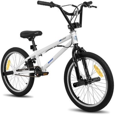 BMX - HILAND - Hiland 20 Kids BMX Freestyle Bike - 20 roues - Freins en U doubles - Repose-pieds acier Blanc - Publicité BMX - HILAND - Hiland 20 Kids BMX Freestyle Bike - 20 roues - Freins en U doubles - Repose-pieds acier Blanc - Publicité
