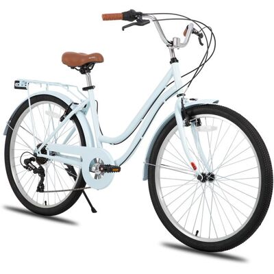 Vélo de ville - HILAND - 26 pouces - 7 vitesses - Cadre bas - Freins double sécurité Bleu - Publicité Vélo de ville - HILAND - 26 pouces - 7 vitesses - Cadre bas - Freins double sécurité Bleu - Publicité