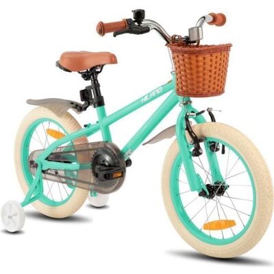 Vélo enfant - HILAND - 16 pouces - 4-6 ans - Avec roues dappoint et panier - Idéal pour les trajets quotidiens - Vert Vert - Publicité Vélo enfant - HILAND - 16 pouces - 4-6 ans - Avec roues dappoint et panier - Idéal pour les trajets quotidiens - Vert Vert - Publicité