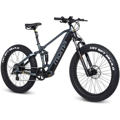 Moma Bikes - VTT E-FAT 26PRO - Tout Suspendue - Bat. 48V 13Ah - Autonomie Max 100km - 8 Vitesses - Freins Hydrau. - Reconditionné Gris - Publicité Moma Bikes - VTT E-FAT 26PRO - Tout Suspendue - Bat. 48V 13Ah - Autonomie Max 100km - 8 Vitesses - Freins Hydrau. - Reconditionné Gris - Publicité