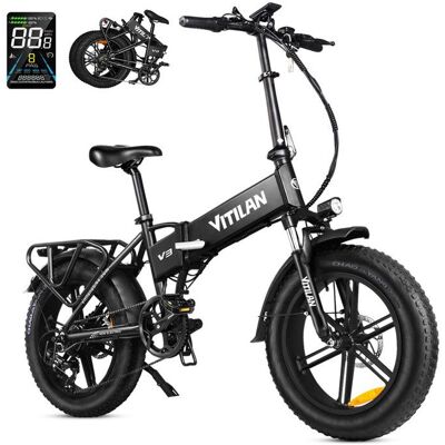 Vélo Électrique VITILAN V3 2.0 - Fatbike pliable 20 pouces - Moteur 750W - 48V 13Ah - 50 km - 7 vitesses - Freins hydrauliques,Noir Noir - Publicité Vélo Électrique VITILAN V3 2.0 - Fatbike pliable 20 pouces - Moteur 750W - 48V 13Ah - 50 km - 7 vitesses - Freins hydrauliques,Noir Noir - Publicité