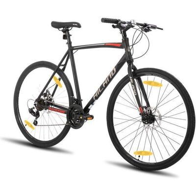 Hiland Vélo de route 28vélo de ville avec freins à disque pour hommes et femmesCadre léger en alliage daluminiumNoir Noir - Publicité Hiland Vélo de route 28vélo de ville avec freins à disque pour hommes et femmesCadre léger en alliage daluminiumNoir Noir - Publicité