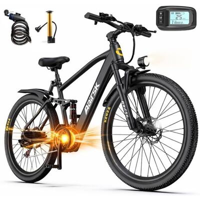 Vélo Électrique 26 AAIRSK GT 900- 250W Batterie 13Ah 36V Autonomie 30-50 km Freins à disque Shimano 21 vitesses Amortissement Noir - Publicité Vélo Électrique 26 AAIRSK GT 900- 250W Batterie 13Ah 36V Autonomie 30-50 km Freins à disque Shimano 21 vitesses Amortissement Noir - Publicité