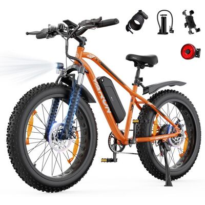 Vélo électrique - VARUN M26-2PRO - Pneus tout-terrain 26 pouces * 40 - Batterie amovible 48 V / 13 Ah - Autonomie de 100 km - Noir Orange - Publicité Vélo électrique - VARUN M26-2PRO - Pneus tout-terrain 26 pouces * 40 - Batterie amovible 48 V / 13 Ah - Autonomie de 100 km - Noir Orange - Publicité