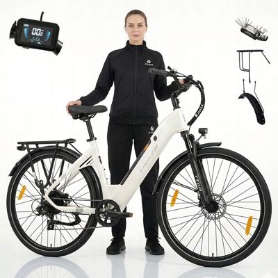 Vélo électrique 28 pouces 250 W 36 V/18 Ah Batterie TTGO C3SE urbain Vélos de ville 7 vitesses Jusquà 120 km Blanc - Publicité Vélo électrique 28 pouces 250 W 36 V/18 Ah Batterie TTGO C3SE urbain Vélos de ville 7 vitesses Jusquà 120 km Blanc - Publicité