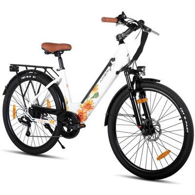 Vélo Électrique - HILAND 26 - Vélo Urbain équipé de Batterie 36V 104Ah avec 7 Vitesses Unisexe Cadre en Acier Carbone - Blanc Blanc - Publicité Vélo Électrique - HILAND 26 - Vélo Urbain équipé de Batterie 36V 104Ah avec 7 Vitesses Unisexe Cadre en Acier Carbone - Blanc Blanc - Publicité