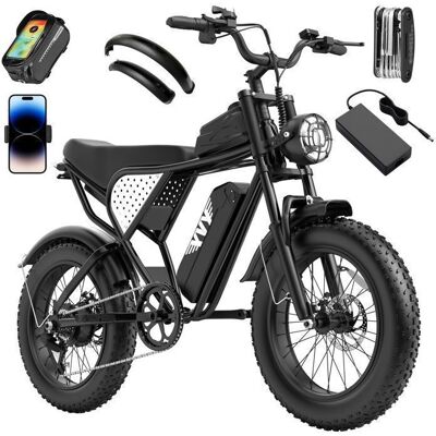 YVY Vélo Électrique-20*4.0 pneus tout terrain-Moteur 1000W-Batterie Amovible 48V/15.6Ah-Autonomie 50-60km-Shimano 7 vitesses-Noir Noir - Publicité YVY Vélo Électrique-20*4.0 pneus tout terrain-Moteur 1000W-Batterie Amovible 48V/15.6Ah-Autonomie 50-60km-Shimano 7 vitesses-Noir Noir - Publicité