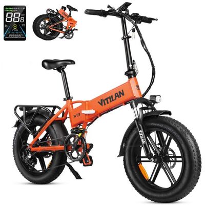 Vélo Électrique VITILAN V3 2.0 - Fatbike pliable 20 pouces - 750W - 48V 13Ah - 50 km - 7 vitesses - Freins hydrauliques,Orange Orange - Publicité Vélo Électrique VITILAN V3 2.0 - Fatbike pliable 20 pouces - 750W - 48V 13Ah - 50 km - 7 vitesses - Freins hydrauliques,Orange Orange - Publicité