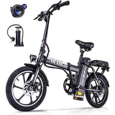 AVDLEU - Vélo Électrique Pliable - Roues 16 - Moteur 250W 25km/h - Batterie 36V 11.4Ah - Autonomie 40-80km (Mode ASSIST) - Noir Noir - Publicité AVDLEU - Vélo Électrique Pliable - Roues 16 - Moteur 250W 25km/h - Batterie 36V 11.4Ah - Autonomie 40-80km (Mode ASSIST) - Noir Noir - Publicité
