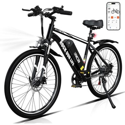 RCB Vélo Électrique 26 Pouces E-Bike Urbain AdulteMoteur 350WBatterie 36V/10.4Ah7 VitessesContrôle APP Noir Noir - Publicité RCB Vélo Électrique 26 Pouces E-Bike Urbain AdulteMoteur 350WBatterie 36V/10.4Ah7 VitessesContrôle APP Noir Noir - Publicité