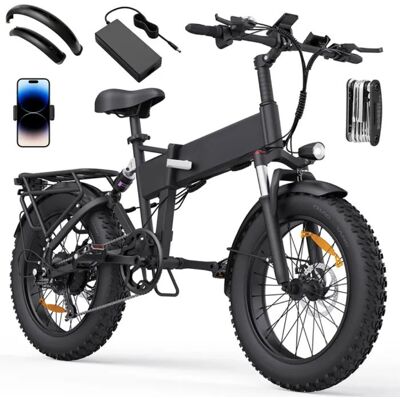 YVY Vélo Électrique Pliable-20*4.0 pneus tout terrain-Moteur 1000W-Batterie Amovible 48V/15Ah-Autonomie 50-60km-Shimano 7 vitesses-Noir Noir - Publicité YVY Vélo Électrique Pliable-20*4.0 pneus tout terrain-Moteur 1000W-Batterie Amovible 48V/15Ah-Autonomie 50-60km-Shimano 7 vitesses-Noir Noir - Publicité