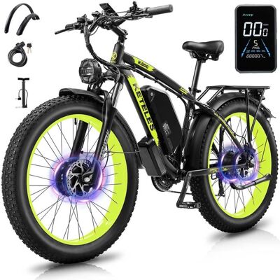 KETELES K800-2000W vélo électrique à double moteur avant et arrière- 21 vitesses-batterie Samsung 23AH-pneus tout-terrain Vert - Publicité KETELES K800-2000W vélo électrique à double moteur avant et arrière- 21 vitesses-batterie Samsung 23AH-pneus tout-terrain Vert - Publicité