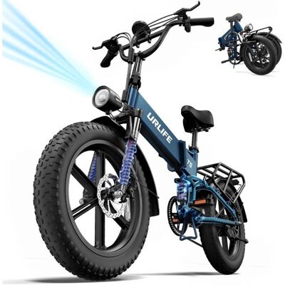 URLIFE T5 Vélo électrique pliable 20 x 4.0 Vélo à pneus larges tout-terrain 48V 13AH Batterie amovible 250W Moteur 7 vitesses Bleu Bleu - Publicité URLIFE T5 Vélo électrique pliable 20 x 4.0 Vélo à pneus larges tout-terrain 48V 13AH Batterie amovible 250W Moteur 7 vitesses Bleu Bleu - Publicité