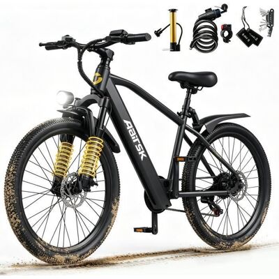 AAIRSK Vélo Électrique 26 250W Batterie 36V10Ah Autonomie 30-50 km Shimano 7 vitesses Freins à disque GT300 EBIKE Noir Noir - Publicité AAIRSK Vélo Électrique 26 250W Batterie 36V10Ah Autonomie 30-50 km Shimano 7 vitesses Freins à disque GT300 EBIKE Noir Noir - Publicité
