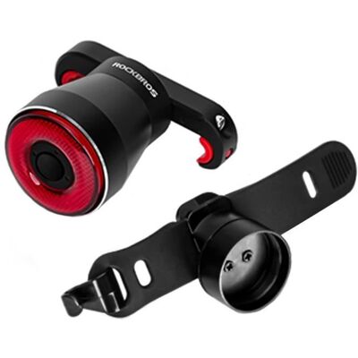 ROCKBROS Éclairage arrière vélo Intelligent Rechargeble Feu arrière IP65 Étanche 60 Lumens 4 Modes COB LED 55g léger - 2 Supports Noir - Publicité ROCKBROS Éclairage arrière vélo Intelligent Rechargeble Feu arrière IP65 Étanche 60 Lumens 4 Modes COB LED 55g léger - 2 Supports Noir - Publicité